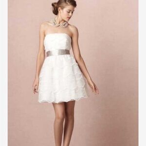 Anthropologie BHLDN Hithertoo Ivory Scalloped Mini Dress Size 0 Wedding Bride